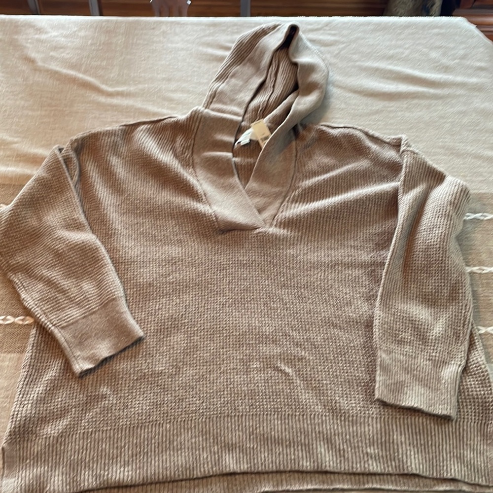 NWT Aerie cozy up waffle knit sweater hoodie L oatmeal